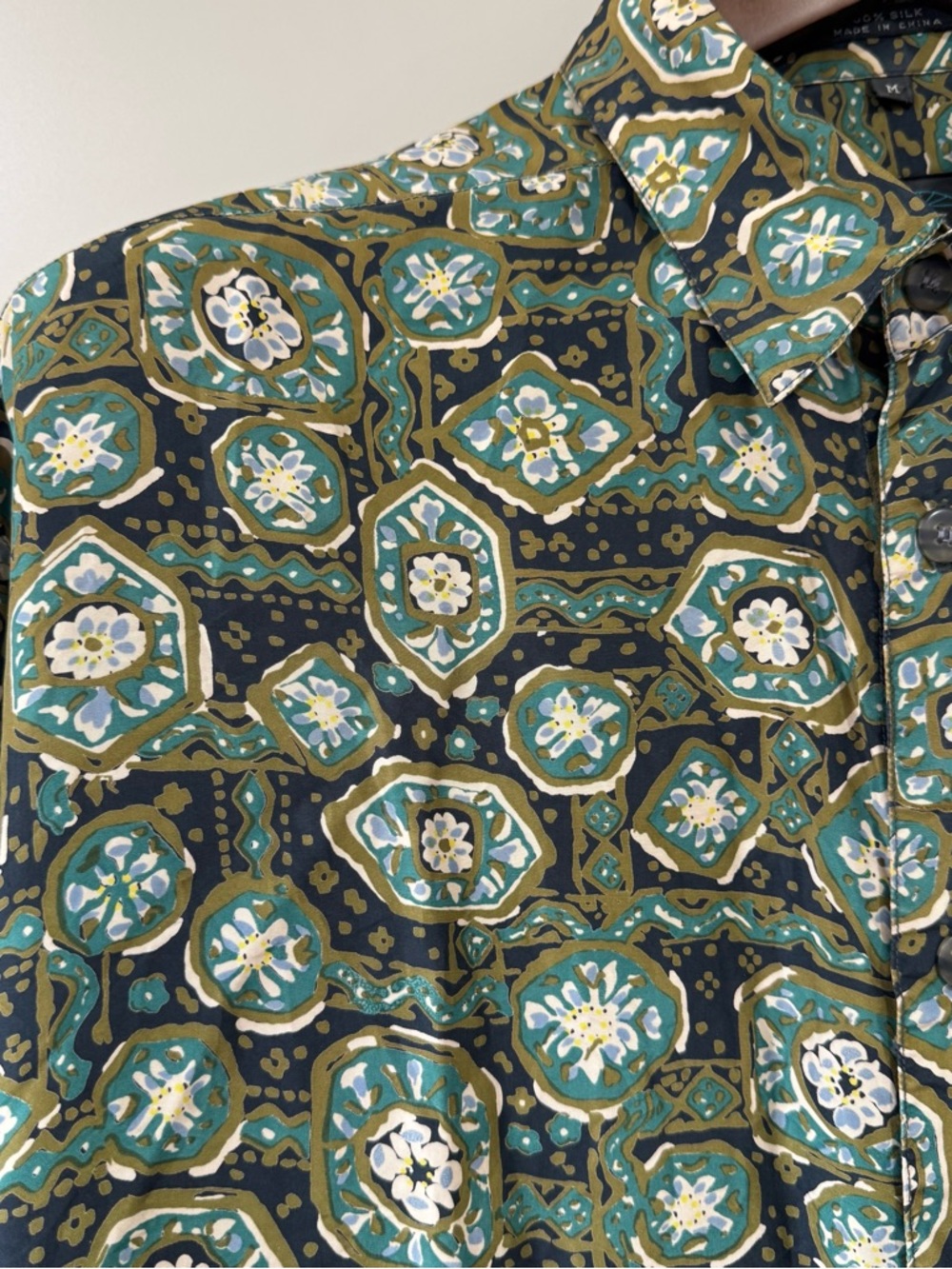 Basic Elements Silk Long Sleeve Hawaiian Shirt Blue Floral Grunge 90s Poetcore